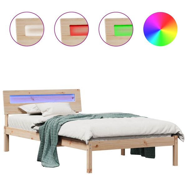 vidaXL Bed Frame with Headboard Brown 90 x 190 cm Solid Pine Wood