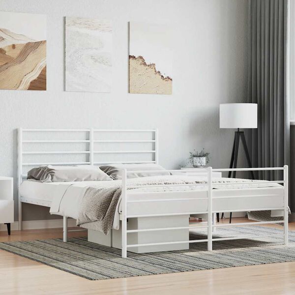 vidaXL Metal Bed Frame without Mattress with Footboard White 140x190cm
