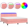 vidaXL Box Spring Bed with Mattress&LED Pink 160x200cm Velvet
