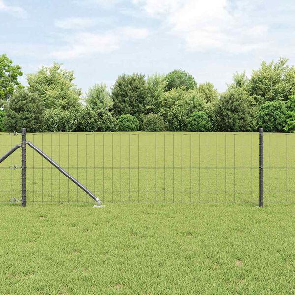 vidaXL Fence with Post Grey 0.6 x 25 m Steel and PVC