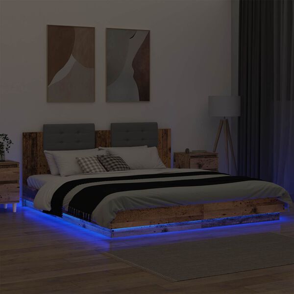 vidaXL Bed Frame with Headboard Old Wood 180 x 200 cm Engineered Wood