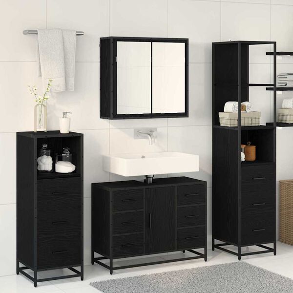 vidaXL Bathroom Furniture Set 3 pcs Black Oak Engineered Wood