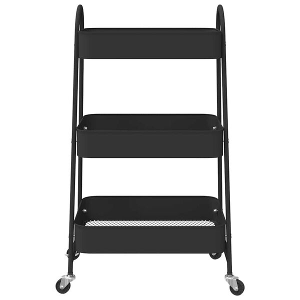 vidaXL Storage Trolley 3-Tier Black 42x41.5x77 cm Steel