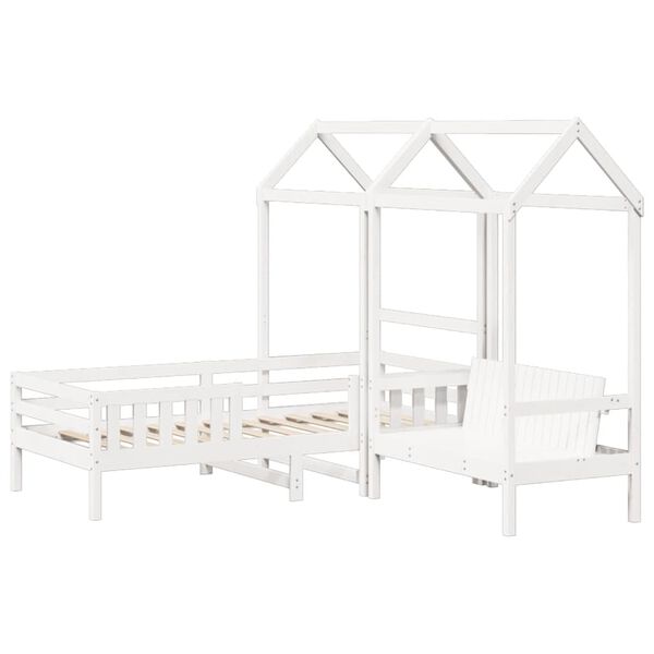 vidaXL Bed and Bench Set with Roof without Mattress White 75x190 cm Small Single