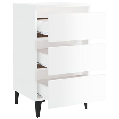 vidaXL Bed Cabinet with Metal Legs 2 pcs High Gloss White 40x35x69 cm