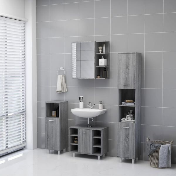 vidaXL Bathroom Mirror Cabinet Grey Sonoma 62.5x20.5x64 cm Engineered Wood
