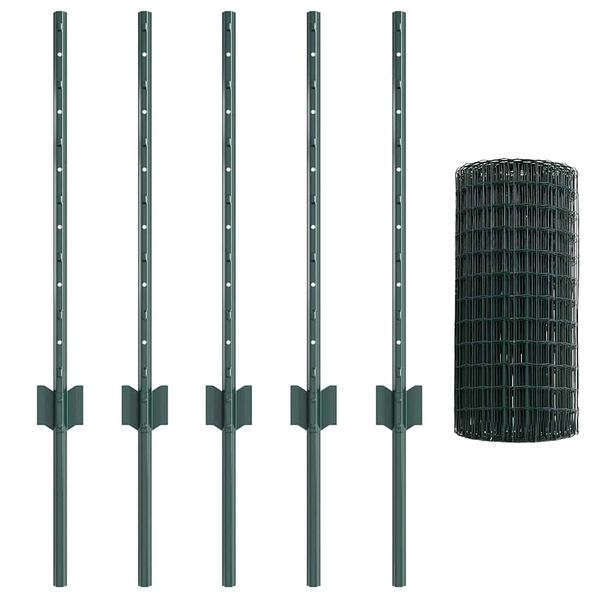 vidaXL Fence and Post Green 0.6 x 10 m Steel