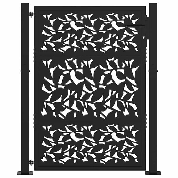 vidaXL Garden Gate Black 100x125 cm Steel Leaf Design