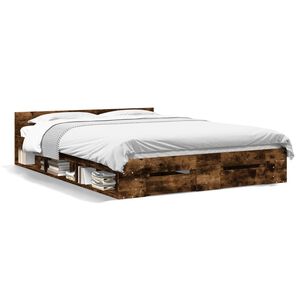 vidaXL Bed Frame with Drawers without Mattress Smoked Oak 140x190 cm