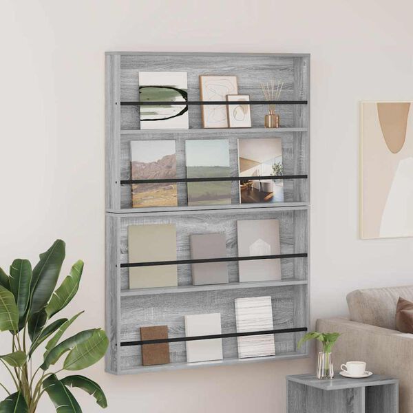 vidaXL Magazine Rack with Shelf 2 pcs Grey Sonoma 100 x 12 x 70 cm