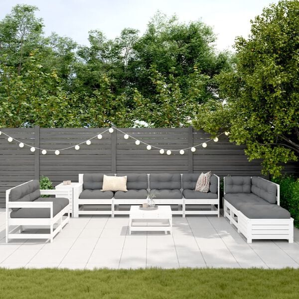 vidaXL 11 Piece Garden Sofa Set White Solid Wood Pine