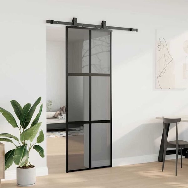 vidaXL Sliding Door with Hardware Set Black 76x205 cm Tempered Glass