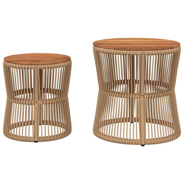 vidaXL Garden Side Tables 2 pcs with Wooden Top Beige Poly Rattan