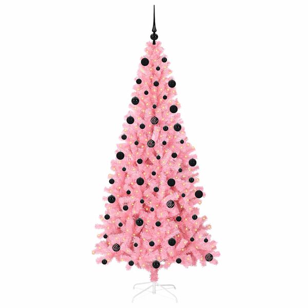 vidaXL Christmas Tree with 300 LEDs with Stand Pink 210 cm PVC