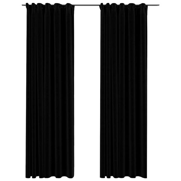 vidaXL Linen-Look Blackout Curtains with Hooks 2 pcs Black 140x245 cm
