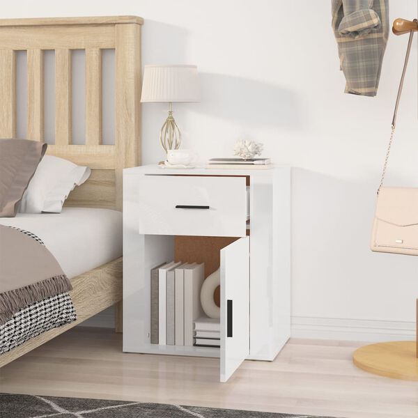 vidaXL Bedside Cabinet High Gloss White 50x36x60 cm Engineered Wood