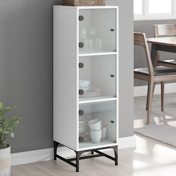 vidaXL Highboard with Glass Doors White 35x37x120 cm