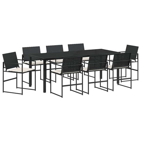 vidaXL Garden Dining Set 9 pcs Black Powder-Coated Steel