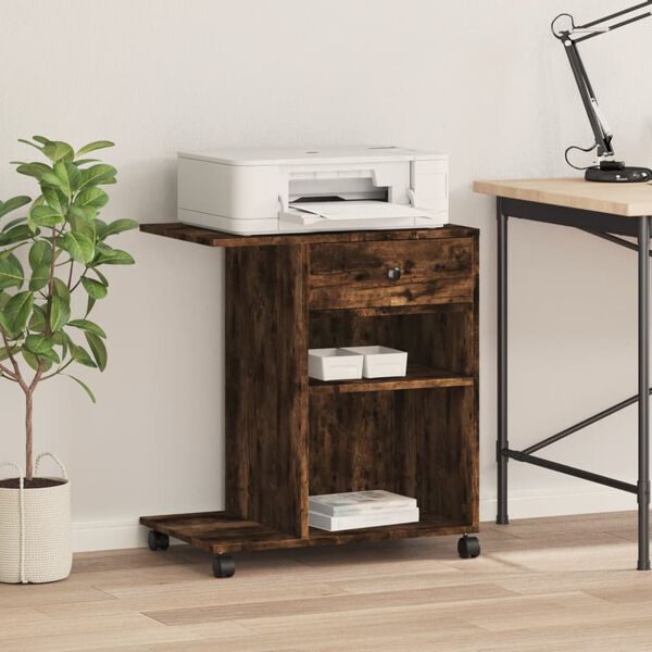 vidaXL Printer Stand with Wheels Smoked Oak 60x40x68.5 cm