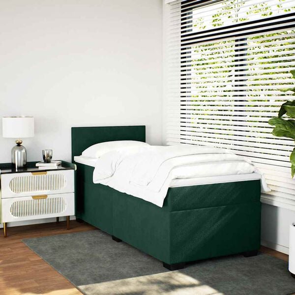 vidaXL Box Spring Bed with Mattress Dark Green 100x200 cm Velvet