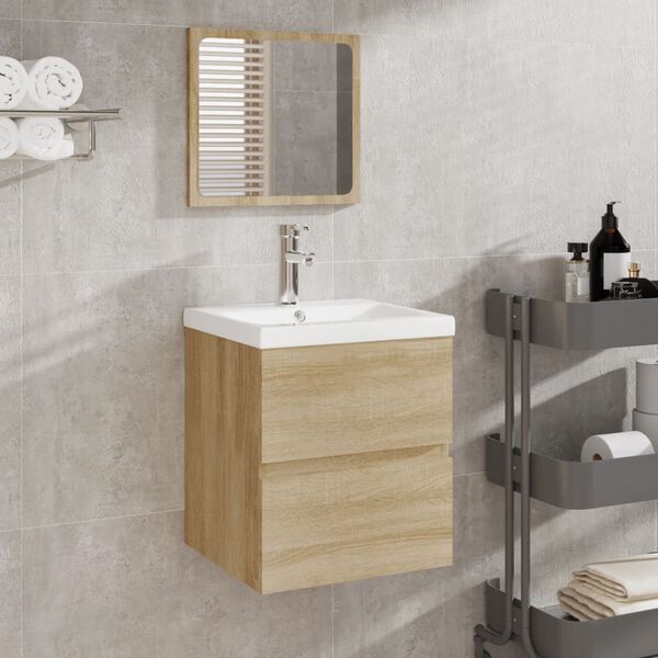 vidaXL Bathroom Sink Cabinet with Basin and Mirror Sonoma Oak