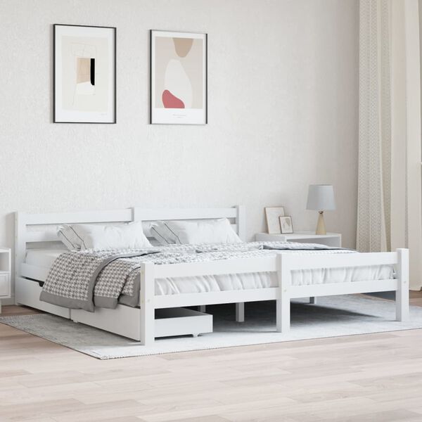 vidaXL Bed Frame without Mattress White Solid Wood Pine 180x200 cm Super King