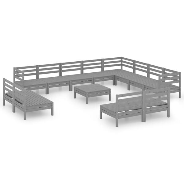 vidaXL 13 Piece Garden Lounge Set Solid Wood Pine Grey