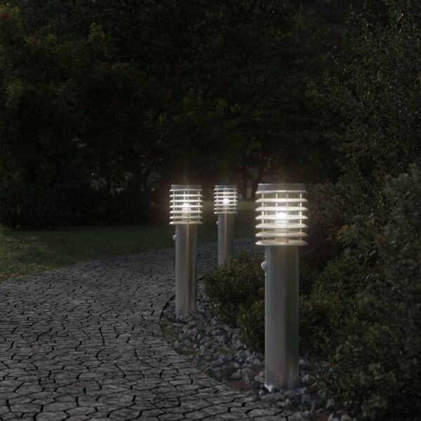 vidaXL Outdoor Floor Lamps with Sensors 3pcs Silver 60 cm Stainless Steel