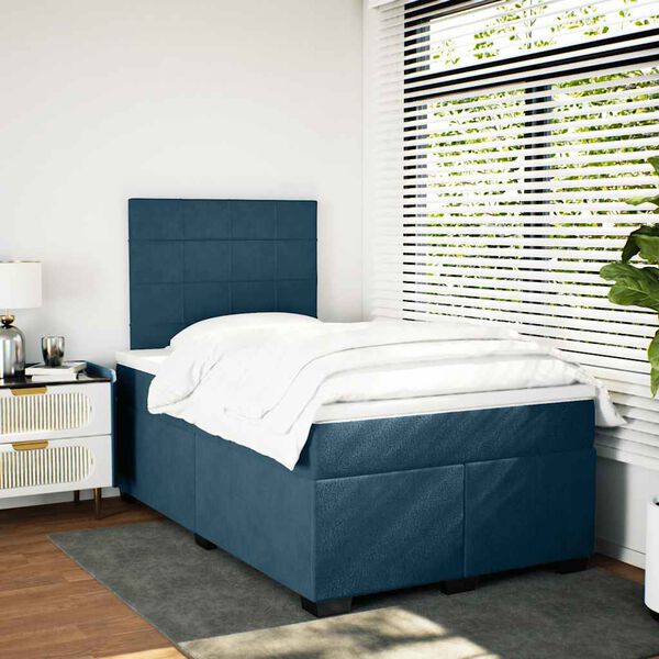 vidaXL Box Spring Bed with Mattress Blue 120x190 cm Small Double Velvet