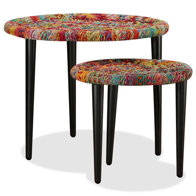 vidaXL Coffee Table Set 2 Pieces Chindi Weave Details Multicolour