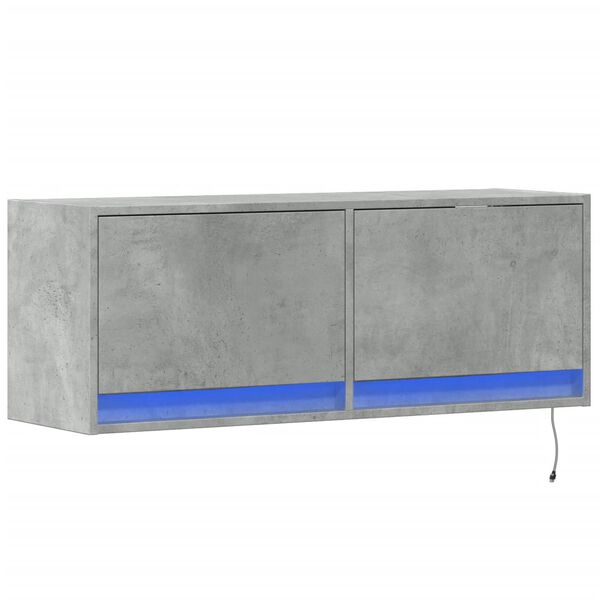 vidaXL TV Wall Cabinet with LED Lights Concrete Grey 100x31x35 cm