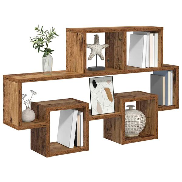 vidaXL Wall Shelf with Shelf Old wood 82 x 15 x 51 cm Engineered wood