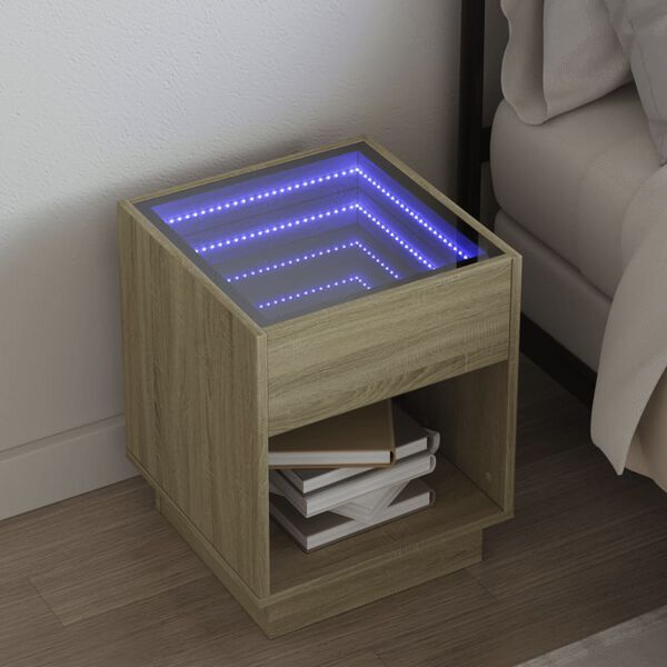 vidaXL Bedside Table with Infinity LED Sonoma Oak 40x40x50 cm