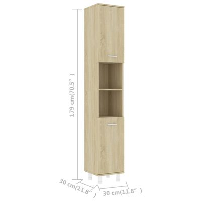 vidaXL Bathroom Cabinet Sonoma Oak 30x30x179 cm Engineered Wood