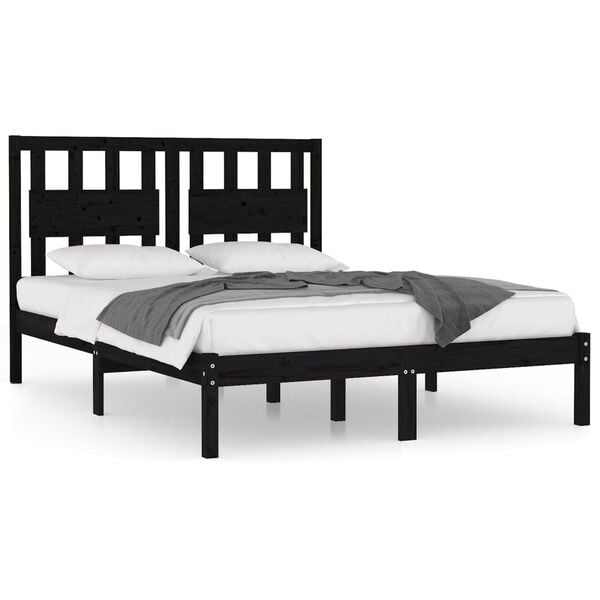 vidaXL Bed Frame without Mattress Black Solid Wood Super King