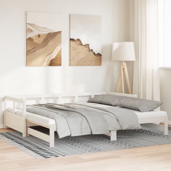vidaXL Daybed with Trundle and Mattresses White 80x200 cm Solid Wood Pine