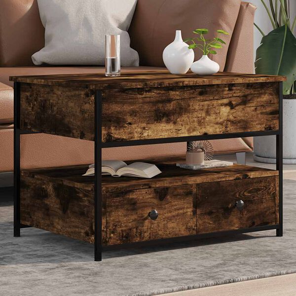vidaXL Coffee Table Smoked Oak 70x50x50 cm Engineered Wood and Metal
