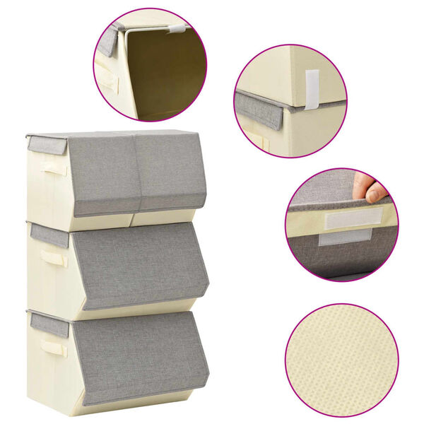 vidaXL Stackable Storage Box Set of 4 Pieces Fabric Grey & Cream
