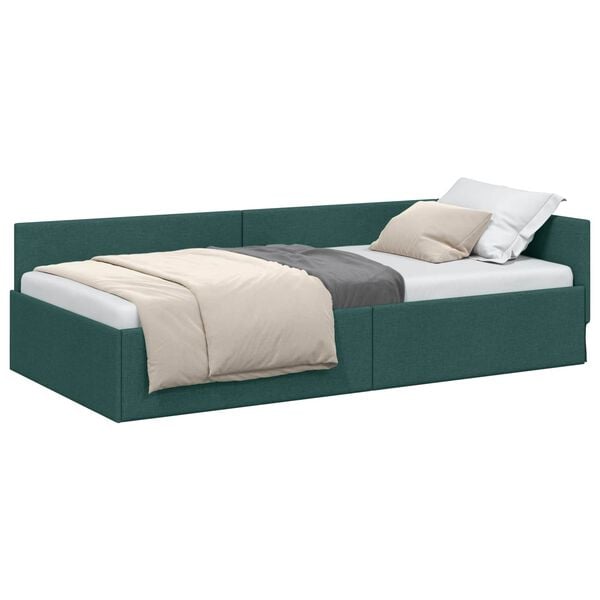 vidaXL Corner Bed Frame Dark Green 90 cm x 200 cm Velvet