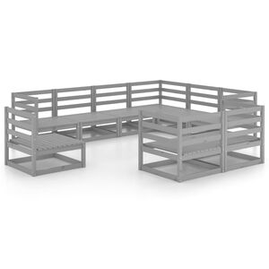vidaXL 9 Piece Garden Lounge Set Grey Solid Wood Pine