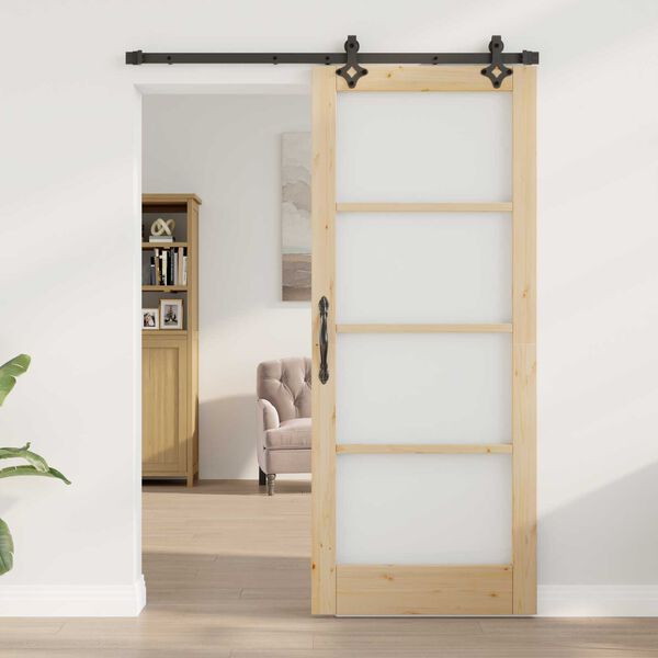 vidaXL Sliding Door Natural 83 x 202 cm Solid Pine Wood and Glass