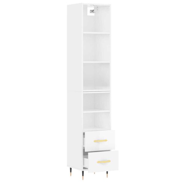 vidaXL Highboard High Gloss White 34.5x34x180 cm Engineered Wood