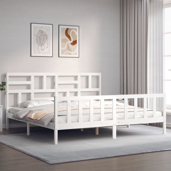 vidaXL Bed Frame without Mattress White Super King Size Solid Wood Pine