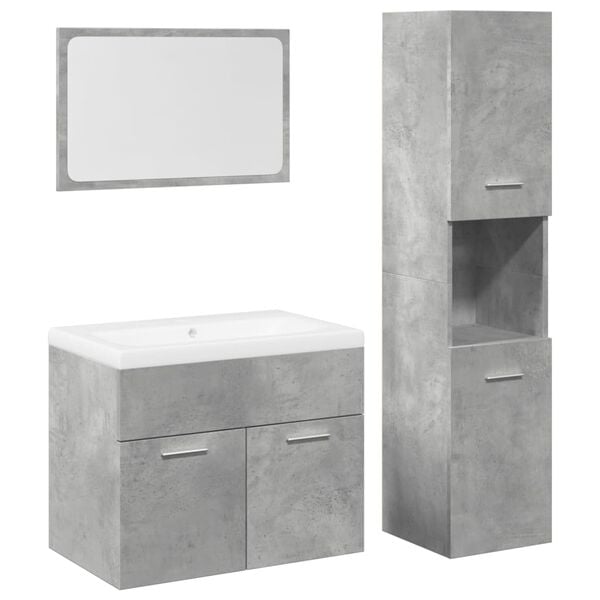 vidaXL 4 Piece Bathroom Furniture Set Concrete Grey Engineered Wood