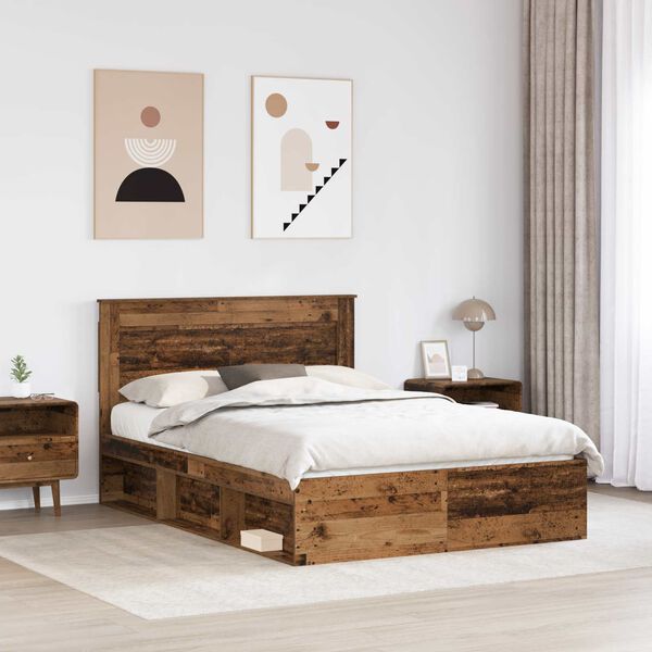 vidaXL Bed Frame with Headboard Old Wood 140 x 190 cm Solid Pine Wood