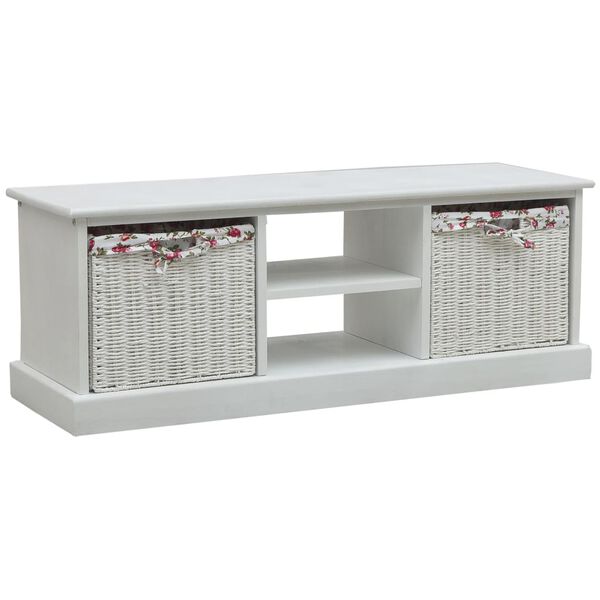 vidaXL TV Cabinet with Two Baskets White Wood