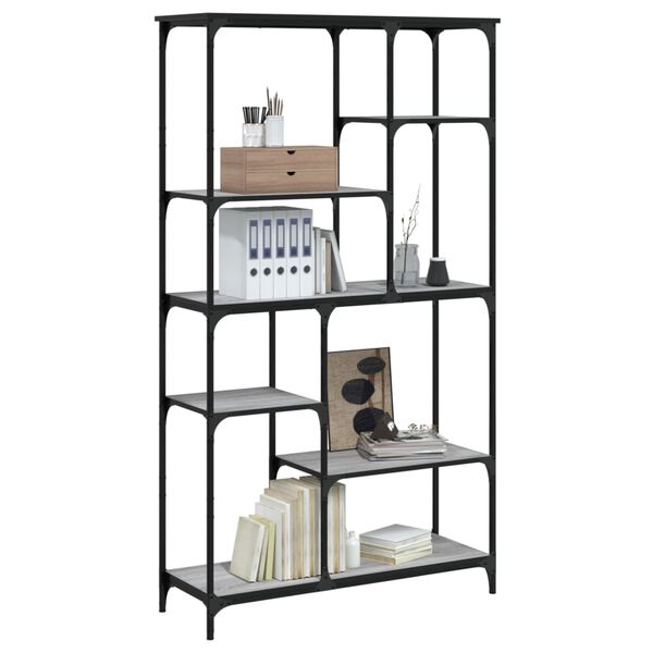 vidaXL Bookshelf Grey Sonoma 99x35.5x176 cm Engineered Wood and Steel