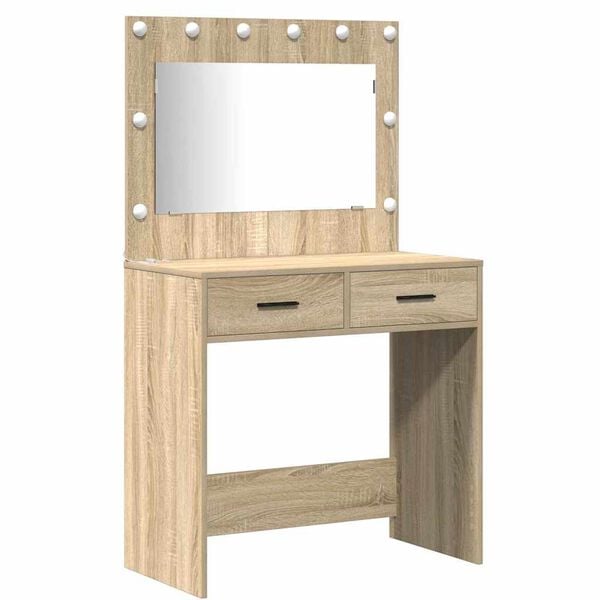 vidaXL Dressing Table with Mirror Lights 2 pcs Brown Engineered Wood