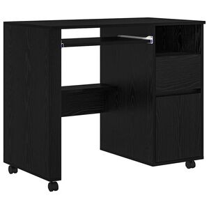 vidaXL Desk with Wheels Black Oak Engineered Wood 91 x 50 x 77 cm
