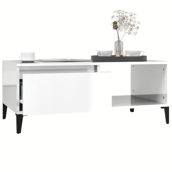 vidaXL Coffee Table High Gloss White 90x50x36.5 cm Engineered Wood